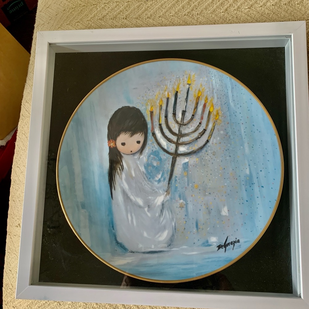 Glass Framed De Grazia Signed Festival Of Lights Christmas Plate